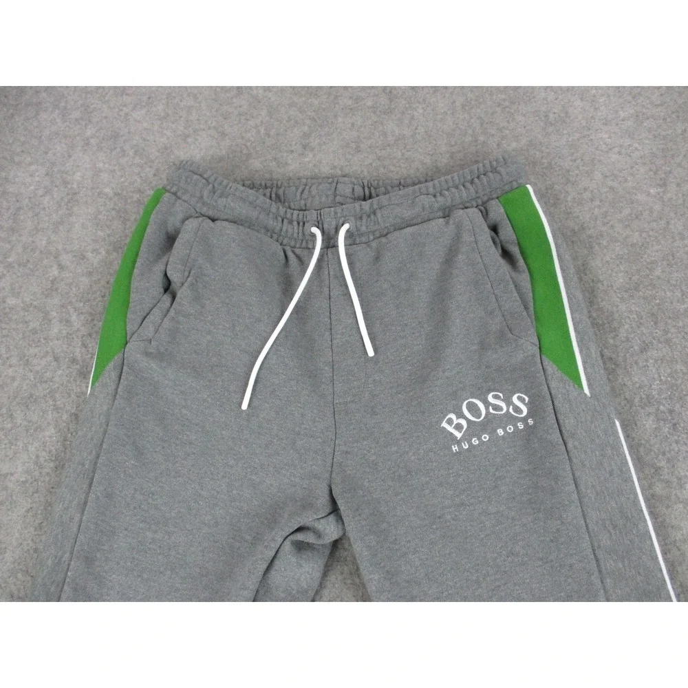 HUGO BOSS Pants Mens Medium Gray Jogger Drawstring Side Stripe Fleece Athletic
